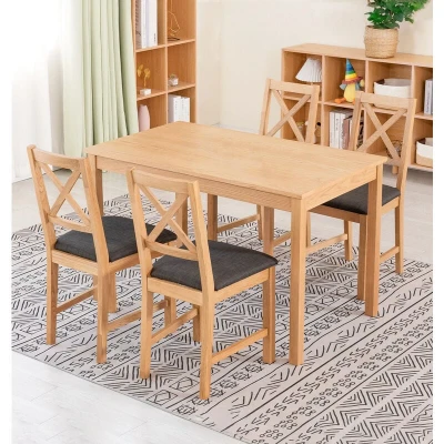 Image of Hallowood Furniture Waverly Oak Small Table and Chairs Set 4, Dining (120x70cm) &amp; Cross Back Solid (Charcoal), Kitchen Table, Room for Home, Cafe
