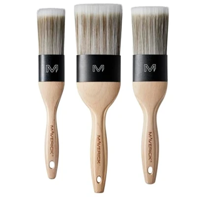 Image of Maverick 190 Series X Paint Brushes 3PK Professional Straight Cut Oval Memex Head with FSC Wood 3 piece pack set 1.5&quot;, 2&quot;, 2.5&quot;
