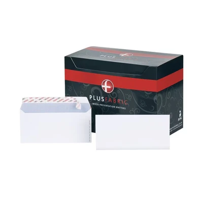 Image of Plus Fabric DL White Wallet Peel and Seal Envelope With Powertac Easy Open, 120 GSM, Pack of 500