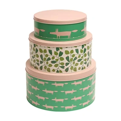 Image of Scion Living Mr Fox Set of 3 Round Cake Tins Mint Leaf