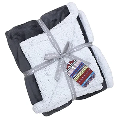 Image of Riva Paoletti Luxe Sherpa Throw Charcoal Grey Velvet Feel Microfleece Front 250gsm Sheepskin Reverse Heavyweight Machine Washable 100% Polyester 127 x 152cm (50&quot; 60&quot; inches)