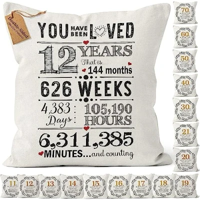 Image of Kies CROWNLY CRYSTAL® (Double Sided) 12 Year Old Girl Gifts and Boy Cushion Covers 18x18 Inch 12th Birthday Decorations for Party Girls Boys Cover 45x45 Cm