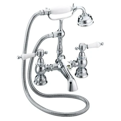 Image of Heritage Glastonbury Deck Bath Shower Mixer Tap Chrome TGRC02