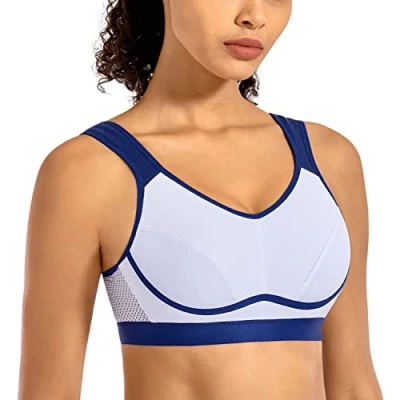 Image of SYROKAN Women&#039;s Comfort Sports Bra High Impact for Large Breasts Wireless Stretch Support Bounce Control White 36C