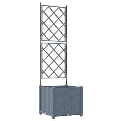 Image of vidaXL light grey plastic planter with integrated trellis 40x40x143cm indoor/outdoor garden plant box
