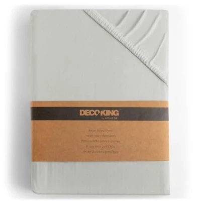 Image of DecoKing Fitted Sheet Super Emperor 100% Combed Cotton Soft Jersey Bed 200x220 220x240 cm Silver Amber