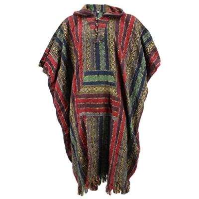 Image of LOUDelephant 100% Woven Cotton Long Hooded Poncho Red, Green &amp; Navy