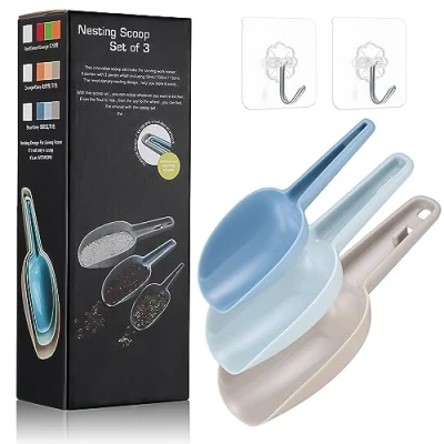 Image of Plastic Food Scoops Set, 3 Pcs Ice Dry Scoops, Multipurpose for Kitchen Bar Popcorn Flour Candy Coffee Beans Sweet Feed Pet Dog Scooper Shovel Storage Container Set