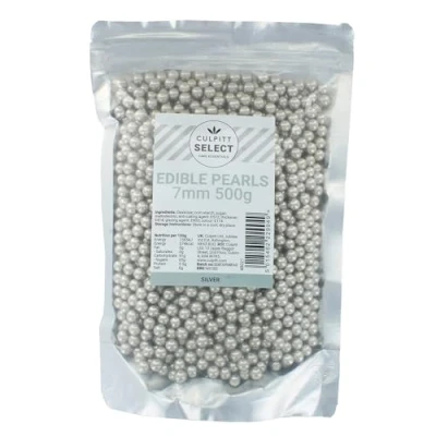 Image of Culpitt Select Edible Pearls Pearl Silver 7mm Beads, Cake Sprinkle Decorations For Cakes, Cupcakes, Cookies, Ice Cream, and Desserts 500g