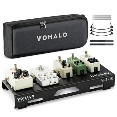 Image of VOHALO Guitar Pedal Board 14.10&quot; x 5.50&quot; x1.20&quot; Aluminum Alloy Pedalboard with Carry Bag, Pedals Mountain Tape, Cable Tie and Patch Cables