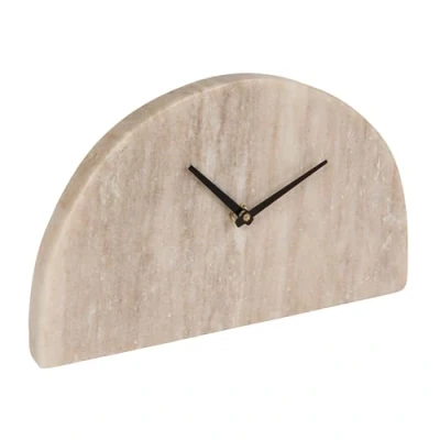 Image of Bloomingville Modern Half Moon Marble, Beige and Black Mantel Clock, Natural