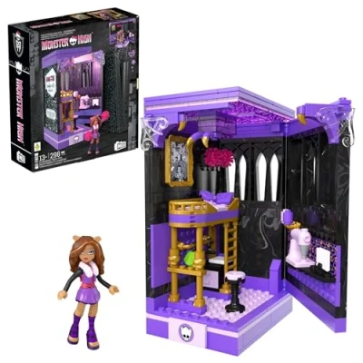Image of MEGA Monster High Action Figure Building Set Clawdeen&#039;s Boo k Den with 299 Pieces, Book Nook for Collectors, HXM32
