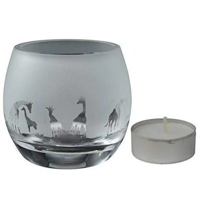 Image of Milford Collection Animo Glass Small Crystal Animal Safari Tealight Candle Holder Giraffe