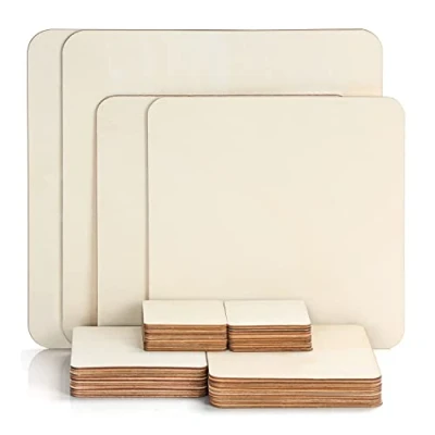 Image of Belle Vous Unfinished Blank Wood Pieces (44 Pack) 5 Sizes Natural Wooden Square Cutouts Plain Coaster Slices for DIY Arts/Crafts, Painting, Pyrography/Wood Burning and Decorations