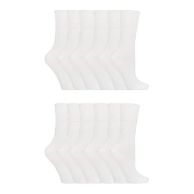 Image of Gentle Grip 12 pack ladies patterned wide top socks in 20 styles (GG67 White)