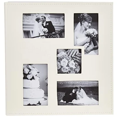 Image of Pioneer Photo Albums Collage Frame Embossed Wedding Sewn Leatherette Cover Album, Ivory, plastic faux_leather, 12x12 Inches