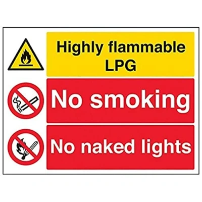 Image of V Safety Highly Flammable Lpg/No Smoking/No Naked Lights Warning Sign 400mm x 300mm 1mm Rigid Plastic