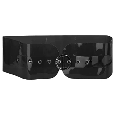 Image of Elerevyo Women Clear Waist Belts, Wide Transparent Round Buckle PVC Waistband Belt for Dress Black 70 75cm/27.56 29.53&quot;