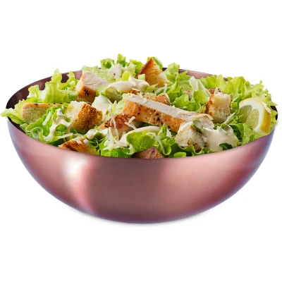 Image of Relaxdays Serving Bowl, Stainless Steel, Ø 31.5 cm, Modern Design, for Salad &amp; Snacks, Baking Mixing, 5 litres, Copper