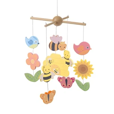 Image of Wooden Mobile Spring Garden Hanging Cot Mobile, Woodland Animals Characters Crib Baby Nursery Decor, First Birthday Gifts for Girls Boys New Gifts, Toys by Orange Tree
