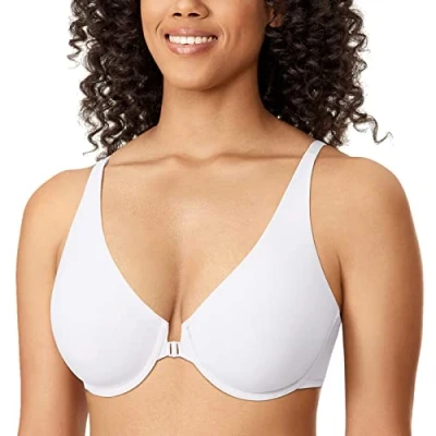 Image of Delimira Women&#039;s Front Fastening Bras Seamless Full Coverage Unlined Underwire Support Bra White 42DD