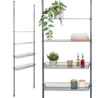 Image of bremermann Telescopic Shelf 2 Baskets Shelves Pole up to 290 cm (gray)