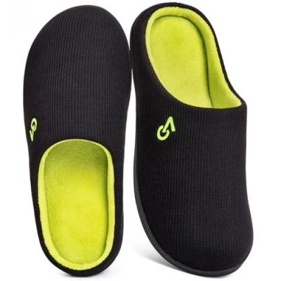 Image of VeraCosy Men&#039;s Two Tone Memory Foam Slippers, Black/Lime, 12/13 UK