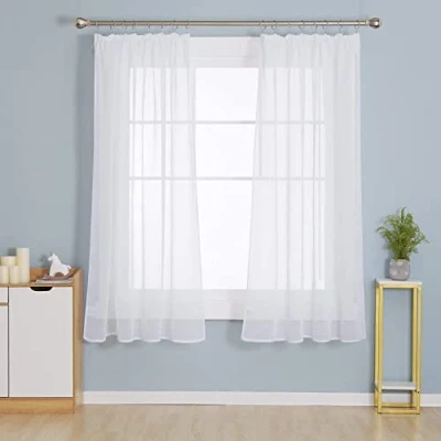 Image of Deconovo Net Curtains Solid Semi Voile Super Soft Sheer Pencil Pleat Cafe 52 x 63 Inch White 2 Panels