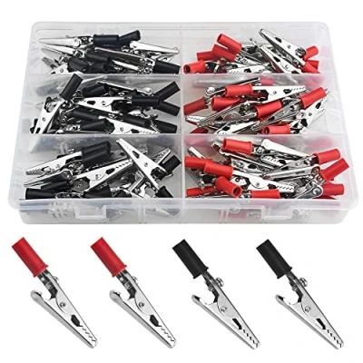 Image of WMYCONGCONG 100 PCS Metal Alligator Clips Electrical Test Clamps with Plastic Hands Red Black Kit