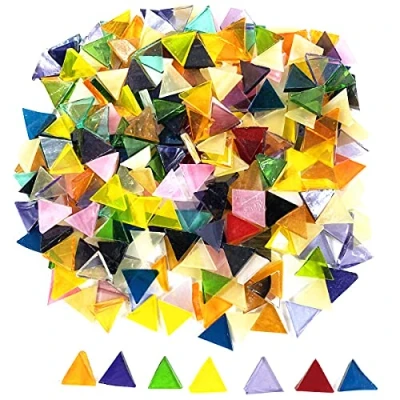 Image of MESOAR 600pcs Triangle Mixed Color Glass Mosaic Tiles Translucent Stained for Photo Frames, Flower Pots, Mirrors or DIY Crafts
