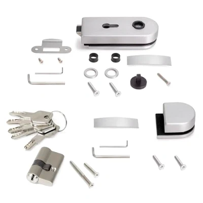 Image of Emuca Lock and Striker kit for Double Glass Doors, Horizontal Door Latch 8 12mm (0,3 07 inch), Steel Aluminium, matt anodised