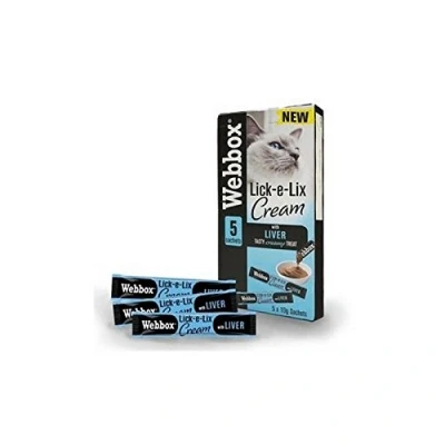 Image of Webbox Lick e Lix Cream Liver Sachets Cat Treat 5 x 10g (Pack of 6)