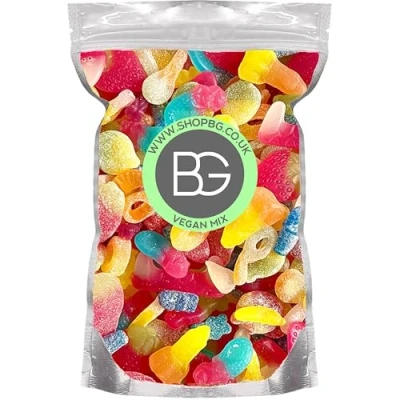 Image of BG Vegan Quality Pick &amp; Mix Sweets Large Retro Candy Sweeties 800g Pouch Gummy Fizzy Chewy n