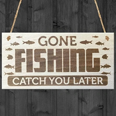 Image of Red Ocean Gone Fishing Catch You Later Novelty Wooden Hanging Plaque Fisherman Gift Sign