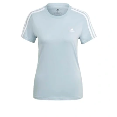 Image of adidas Women&#039;s Essentials Slim 3 Stripes Tee, Wonder Blue/White, XXS