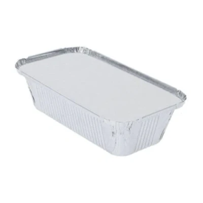 Image of FabFinds Foil Tray with Lids Aluminium Container Pans for Baking Storing Freezing 19cmX10cm (32)