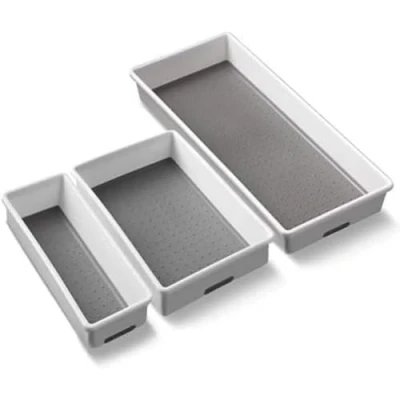 Image of Addis 506985 Premium Tidy Drawer Soft Base Storage Boxes, White Grey, Set of 3, 18 x 40 7.5 cm