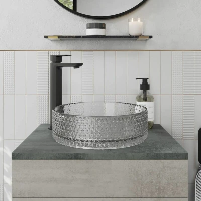 Image of Affine Crystal Glass Countertop Basin 353 x 353mm
