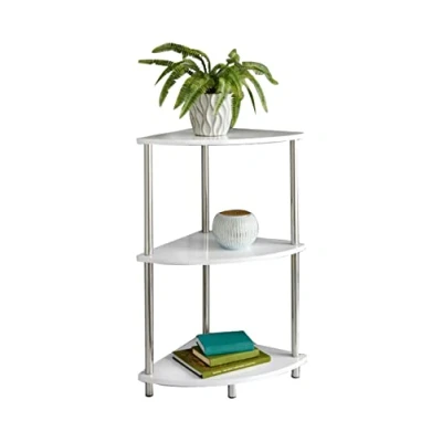 Image of spot on dealz Corner Shelf Unit 3 Tier Shelving Storage Shelves Small Bookshelf Free Standing (White)