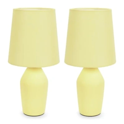 Image of Set of 2 Sunshine Yellow Ceramic Base Table Lamp with Tapered Fabric Lampshade Bedroom Bedside Light