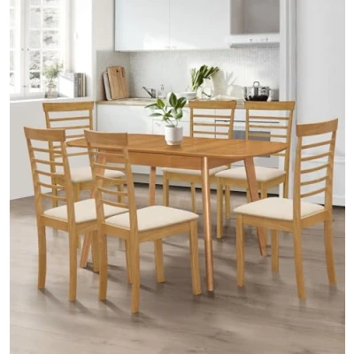 Image of Hallowood Furniture Aston Butterfly Extending Dining Table and Chairs Set 6, &amp; Light Oak Wooden Chairs, Extendable Modern Room