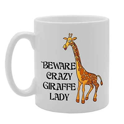 Image of Coralgraph Inc MG1073 Beware Crazy Giraffe Lady Novelty Gift Printed Tea Coffee Ceramic Mug