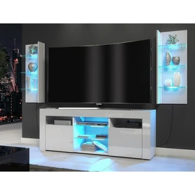 Image of Furneo High Gloss &amp; Matt White Living Room Set TV Stand Display Cabinets Blue LED Lights ClifPuz09