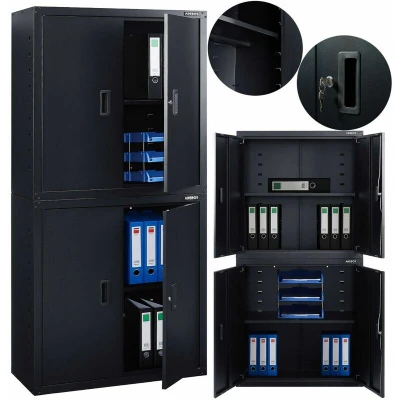 Image of AREBOS Filing Cabinet Office Black 180 x 40 90 cm 4 Doors Height Adjustable Shelves with Cylinder Lock