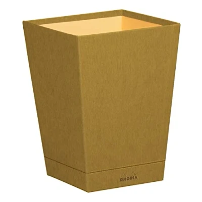 Image of RHODIA 194615C Gold Waste Paper Bin 24x24x32 cm Orange Saddle Stitching Faux Leather Exterior Home Office Collection Rhodiarama Organization &amp; Designer Storage