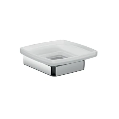 Image of Emco Trend 023000100 Soap Dish (Satin Crystal Glass with Chrome Holder for Hand Soaps + Core Soaps, Width 120 mm) 023000100, Glass, Normal