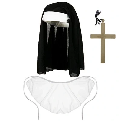 Image of Zac&#039;s Alter Ego Womens/Ladies Halloween Nun Headpiece, Cross Necklace &amp; Collar Accessories Set