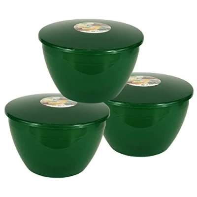 Image of Pudding Basin and Lid Pack of 3 Plastic Basins Large Sized Emerald Green Food Safe Steaming Bowls (Large Pint)