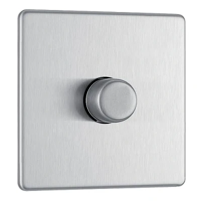 Image of BG Electrical Intelligent Single Wall Dimmer Switch, 2 Way, Screwless Front Plate, Premium Flatplate, Brushed Steel, 200W, FBS81