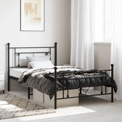 Image of vidaXL Metal Bed Frame without Mattress with Footboard Black 107x203cm